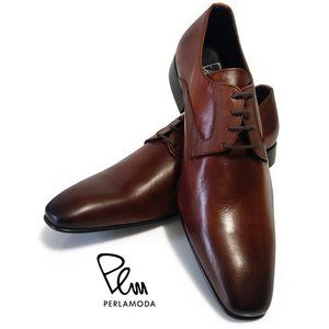 Perlamoda Men Derby Shoes Brown Vernice Leather Size 9 US 42 EUR